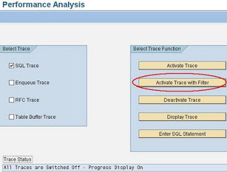 SAP ST05 Performance Analysis, activate trace with filter
