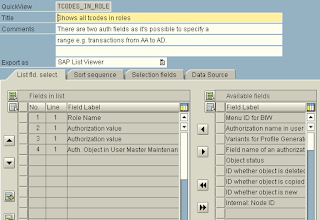 SAP transaction codes in roles